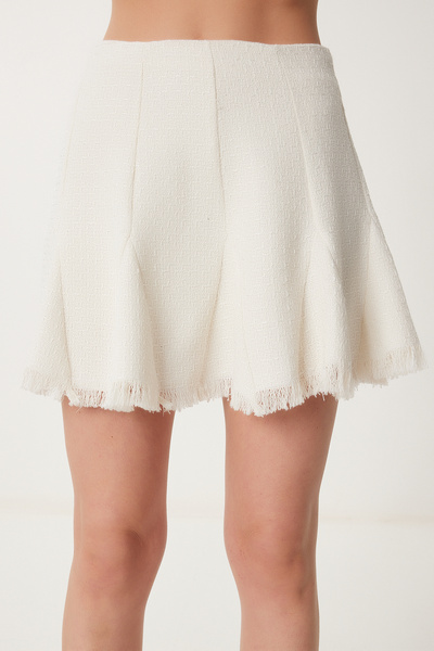 Happiness İstanbul Women's Bone Tassel Tweed Woven Skirt Lus0099
