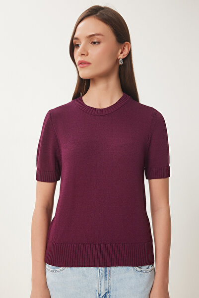 Happiness İstanbul Women's Plum Basic Seasonal Knitwear Blouse Lus0119