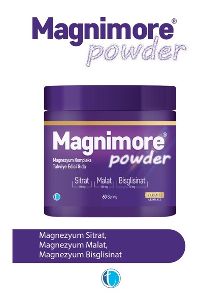 Magnimore Powder Magnezyum Karamel Aromalı 60 Servis Sitrat Malat Bisglisinat