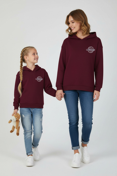 TRENDYOLKIDS Burgundy Cotton Slogan Printed Hooded Oversize Knitted Unisex Children's Sweatshirt Tkdaw26Sw00010