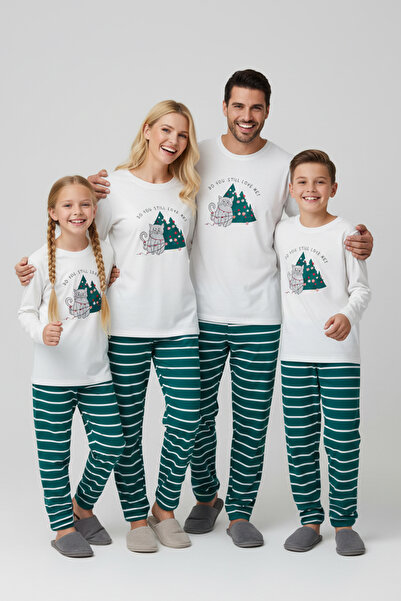 TRENDYOLKIDS Grünes, weiches, strukturiertes, bedrucktes, reguläres, gestricktes Unisex-Kinderpyjama-Set TKDAW26PT00004