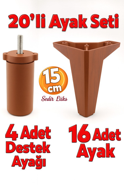 Badem10 Set de 20 de mobilier de lux din cedru Fotoliu Canapea Unitate TV Suport picior 15 cm picioare maro