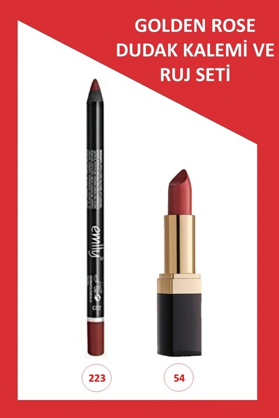 Golden Rose Lipstick No:54 Ruj & Emily Long Lasting Lip Pencil No:223 Dudak K...