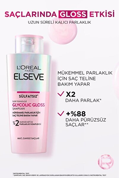 ELSEVE Glycolic Gloss Parlaklık 3'lü Saç Bakım Seti: Şampuan, Saç Kremi, Laminasyon + Saç Tokası Hediye