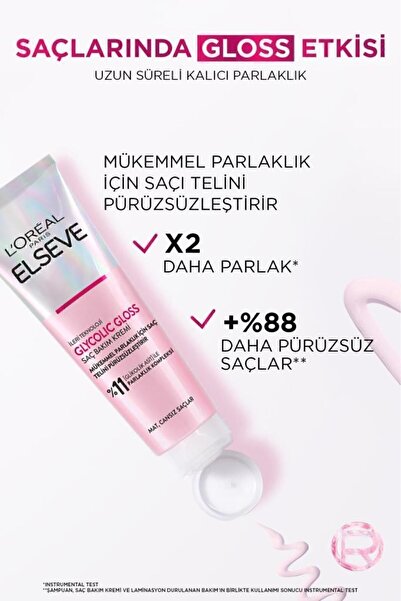 ELSEVE Glycolic Gloss Parlaklık 3'lü Saç Bakım Seti: Şampuan, Saç Kremi, Laminasyon + Saç Tokası Hediye