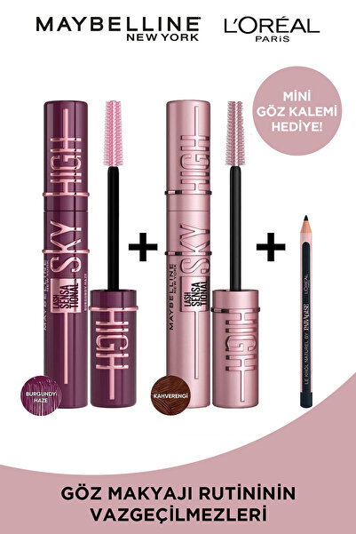 Maybelline New York Lash Sensational Mürdüm Maskara & Sky High Kahverengi Maskara & Khol Paradise Mini Göz Kalemi