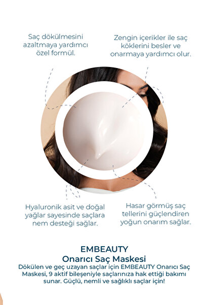 Embeauty 9 Aktifli Aşırı Yıpranmış Ve Dökülen Saçlar Için Hızlı Saç Uzatan Besleyici Onarıcı Saç Maskesi