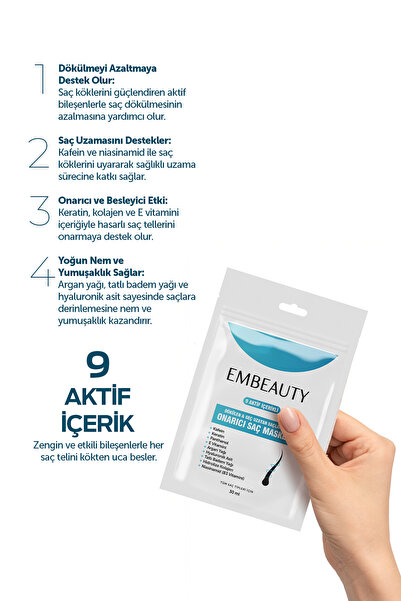 Embeauty 9 Aktifli Aşırı Yıpranmış Ve Dökülen Saçlar Için Hızlı Saç Uzatan Besleyici Onarıcı Saç Maskesi