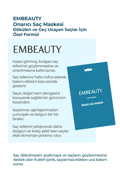 Embeauty 9 Aktifli Aşırı Yıpranmış Ve Dökülen Saçlar Için Hızlı Saç Uzatan Besleyici Onarıcı Saç Maskesi
