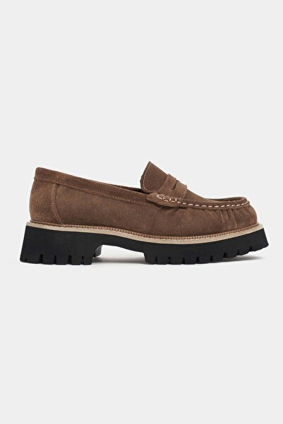 NİŞANTAŞI SHOES Alevtina Taba Суед Естествена кожа Дебела подметка Дамски мокасини