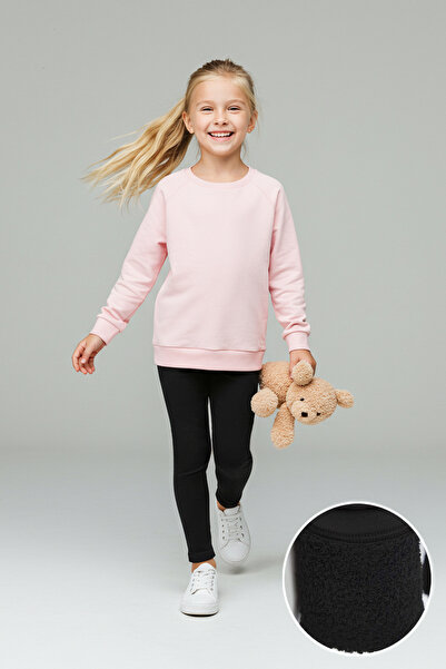 TRENDYOLKIDS Black Cotton Thick/Fleece Inside Bomber Knitted Girl's Leggings Tkdaw26Ta00007