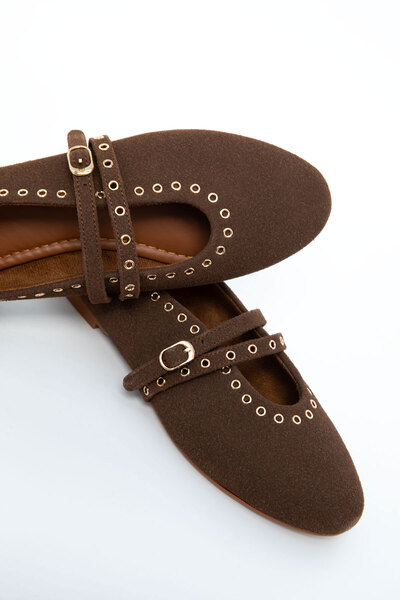 SOHO Brown Suede Genuine Leather Women's Ballerinas 20995