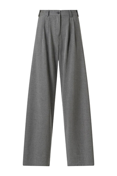 FACETTE Kadın FC Gri Lastikli Yüksek Bel Palazzo Pantolon