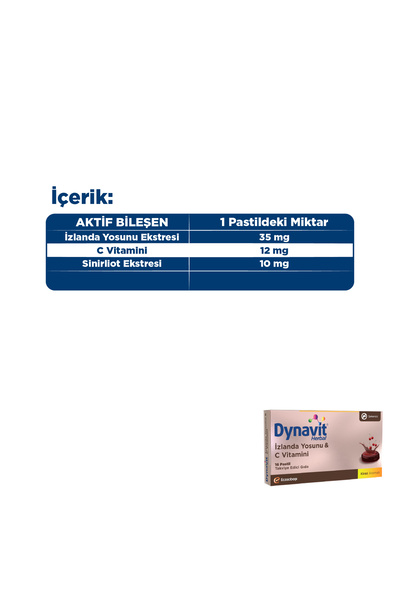 Dynavit Herbal İzlanda Yosunu & C Vitamini 16 Pastil - İzlanda Yosunu, C Vitamini, Sinirliot Ekstresi