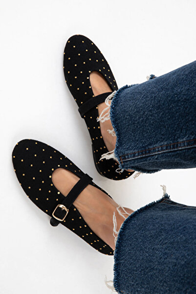 SOHO Black Suede Genuine Leather Women's Ballerinas 20996