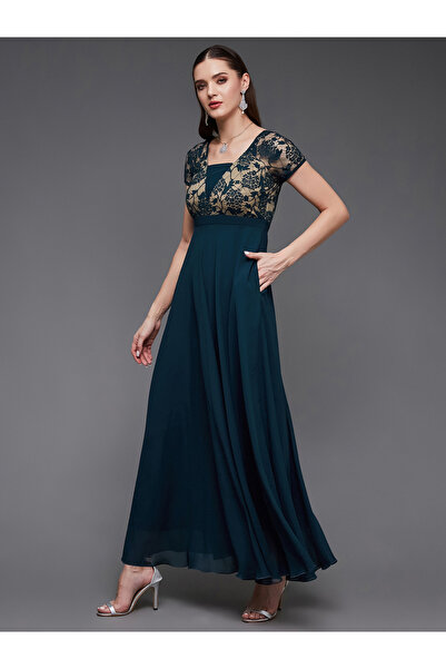 Miss Chase By Styli Green Lace Insert A-Line Maxi Dress