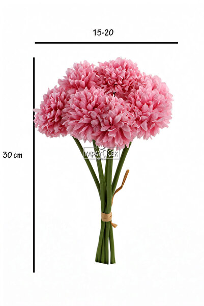 Yapay Çiçek Deposu Yapay Çiçek Top Krizantem 7li Mini Kartopu Demeti 30 cm Pastel Pembe