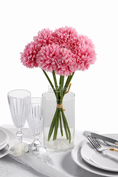 Yapay Çiçek Deposu Yapay Çiçek Top Krizantem 7li Mini Kartopu Demeti 30 cm Pastel Pembe