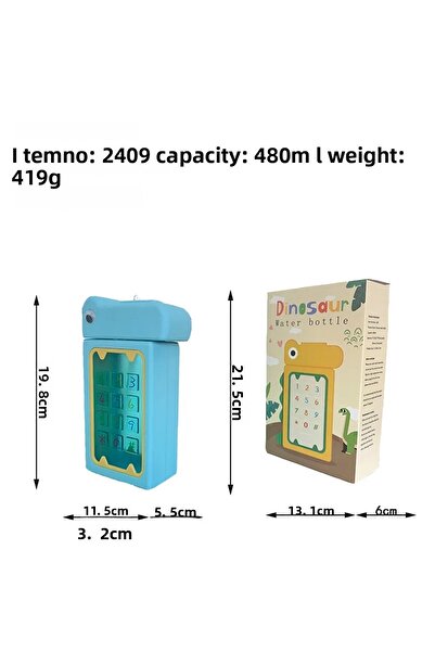 morponi Dinosaur Design Water Bottle 480 ml Bpa Free Water Bottle Children's School Water Bottle Portable Flask Blue