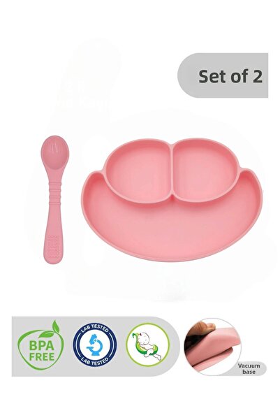 Baby طقم طعام للأطفال مكون من قطعتين، طبق من السيليكون مع فاصل مفرغ الهواء، م...