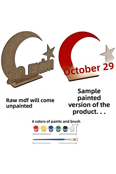 toptanetkinlikboyama Wooden Painting October 29Th Republic Day Moon Star Figure | Mdf Children's Workshop (Unassembled)