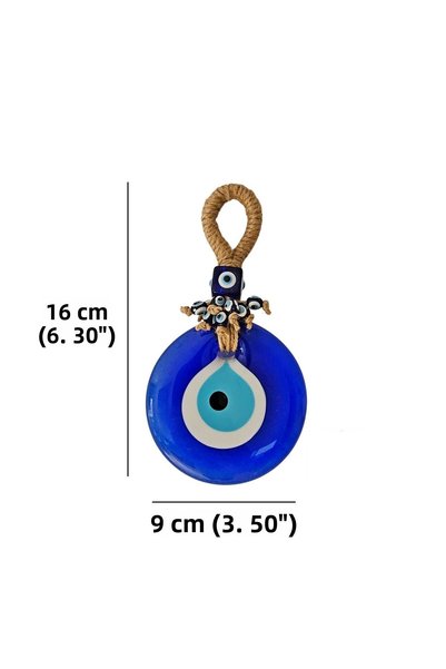 Generic Brand - Mărgele de perete Evil Eye 16 cm x 9 cm – Sticlă, cu curea de sfoară, decorată cu mărgele - În cutie