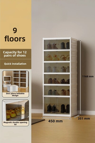 EVLE 6-Tier Foldable Shoe Rack, Modular Shoe Cabinet, Portable Organizer, White