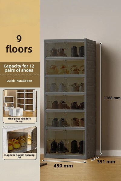 EVLE 6-Tier Foldable Shoe Rack, Modular Shoe Cabinet, Portable Organizer,Anthracite