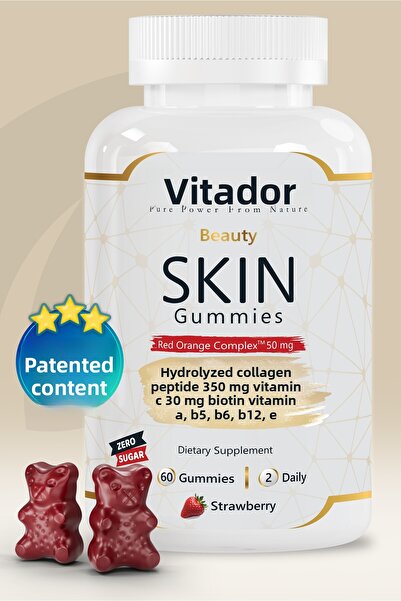 Vitadore فيتامين الجلد القابل للمضغ - حلوى الجمال للبشرة - الكولاجين، مركب البرتقال الأحمر ™ فيتامين سي وإي، سيلينيوم