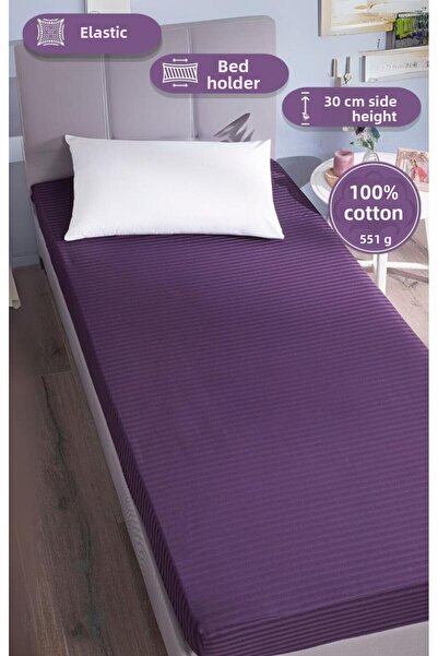 Karna Home ملاءة سرير مخططة من الساتان مسطحة ومطاطة مقاس كبير