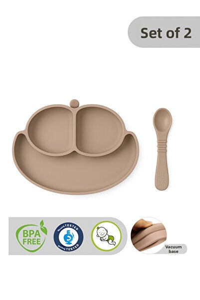 CKM silikon طقم طعام للأطفال مكون من قطعتين من السيليكون باللون البيج - (طبق ...