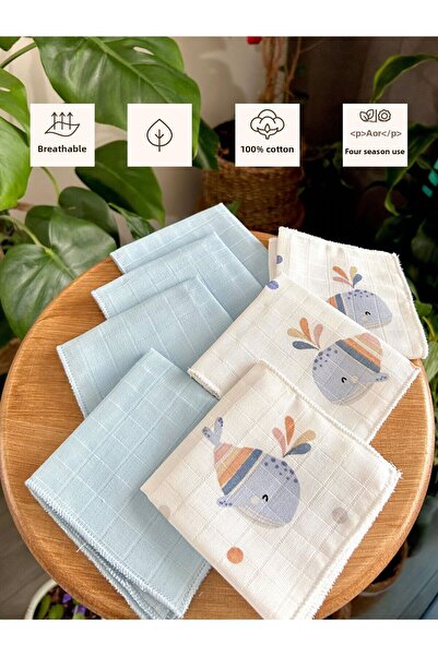 Sevza Kids مجموعة من 7 مناديل مبللة لفم الأطفال من الموسلين مصنوعة من القطن بنسبة 100% من مجموعة Dreamy Collection باللون الأزرق الدلفيني