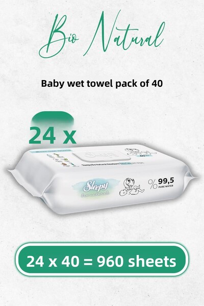 Sleepy مناديل مبللة بيو ناتشورال 40 ورقة، عبوة من 24 قطعة