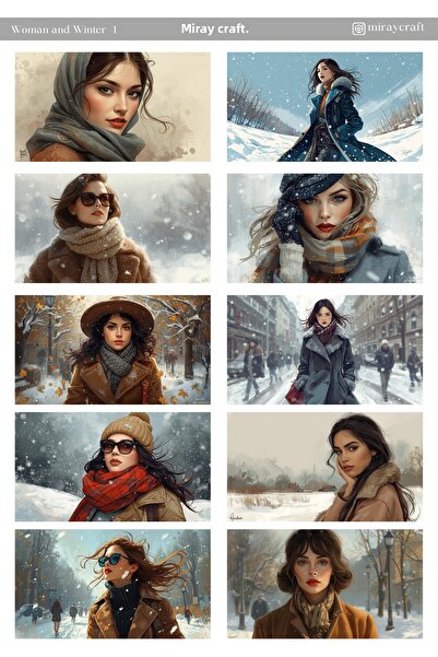 MirayDesign 1 foaie de autocolante cu tematică pentru femei și iarnă, 12*17 c...