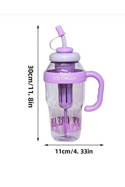 Home Ice Cream Designed Water Bottle with Straw 1.3 Liter Large Volume, Transparent Color Flask, Leak-Proof Lid
