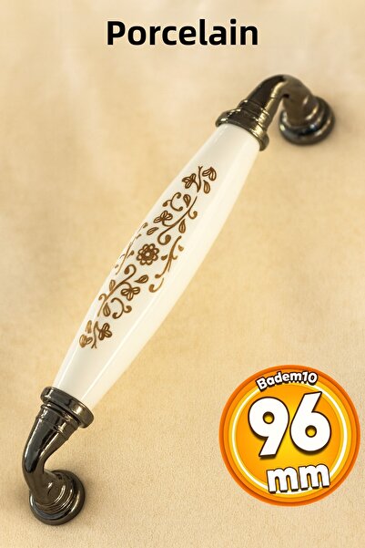 Badem10 Porțelan (PREMIUM) Alb Afumat 96 Mm Mobilier Sertar Mâner ușă dulap