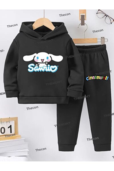 THEKONT طقم رياضي للأطفال من القطن السميك مع قلنسوة مطبوع عليه سامريو سينا