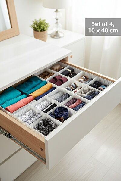 EVLE Drawer Organizer 4 Pieces 10X40 - Multi-Purpose Organizer with Adjustable Compartments