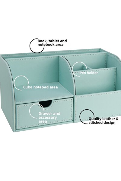 2K Desktop Organizer, Pen Holder, Remote Control, Cube Block Holder, Tablet Holder, Bookshelf, 6 Compartments, Drawer, Desktop