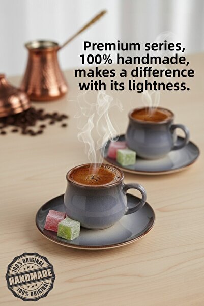 GÜLZE 2 Persons (4 Pieces) Nova Double Coffee Cup (9 Different Colors, 100% Handmade, Special Design)