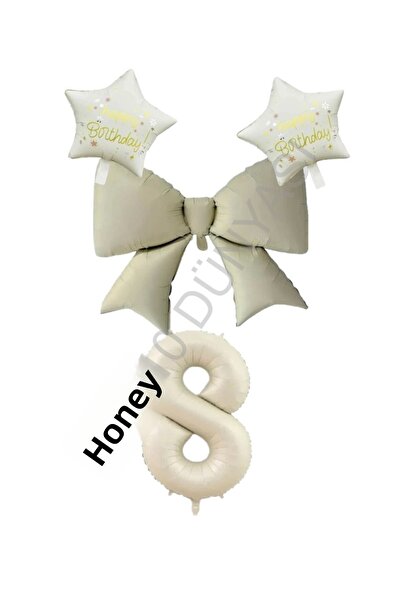 BAL10 DÜNYASI Cream Color Star Bow Number Foil Balloon Set Age 7