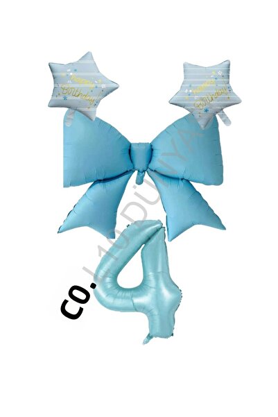 BAL10 DÜNYASI Blue Color Star Bow Number Foil Balloon Set Age 4