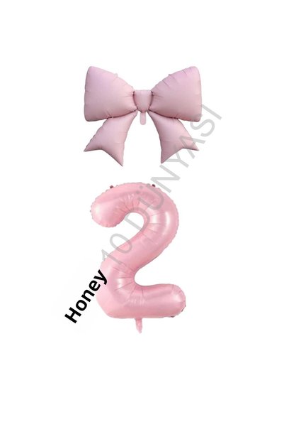 BAL10 DÜNYASI Bal10 Pink Color Bow Number Foil Balloon Set Age 2