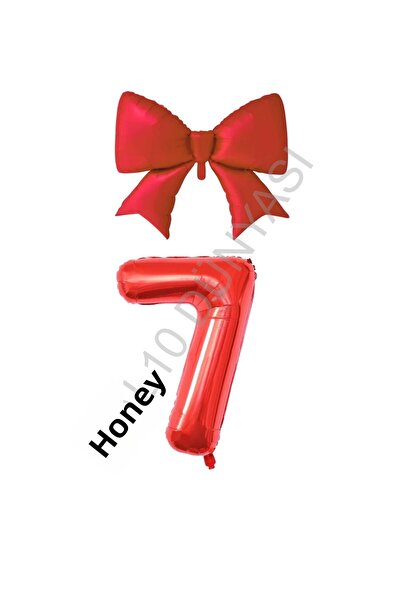 BAL10 DÜNYASI Red Color Bow Number Foil Balloon Set Age 7