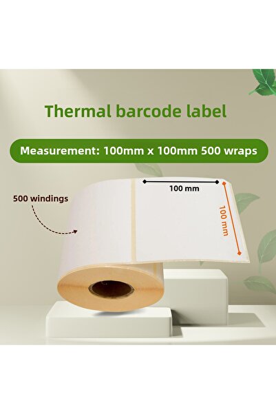KHR ملصق حراري باركود مقاس 100 × 100 مم، 500 لفة شفافة، 5 لفات (500 لفة × 5 ل...