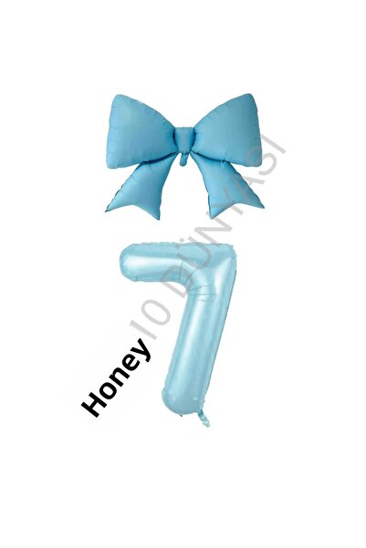 BAL10 DÜNYASI Blue Color Bow Number Foil Balloon Set Age 7