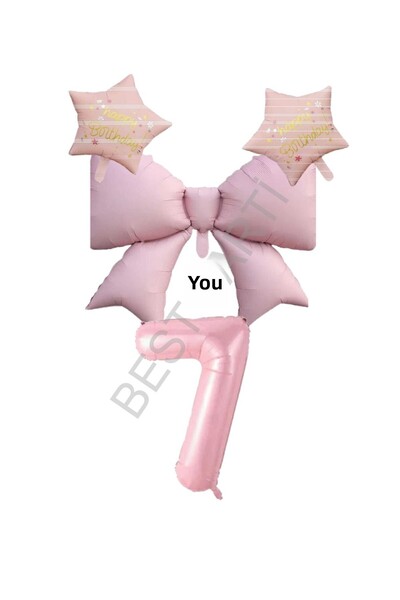BEST PARTİ DOĞUM GÜNÜ PARTİ SÜSLERİ Pink Color Star Bow Number Foil Balloon S...
