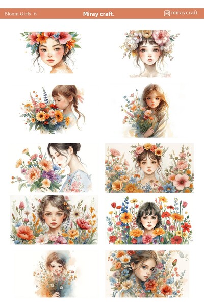 MirayDesign 1 foaie de autocolante tematice pentru fete înflorite, 12*17 cm, ...