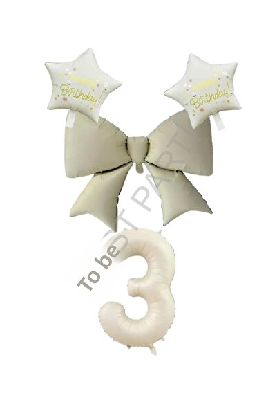 BEST PARTİ DOĞUM GÜNÜ PARTİ SÜSLERİ Cream Color Star Bow Number Foil Balloon ...