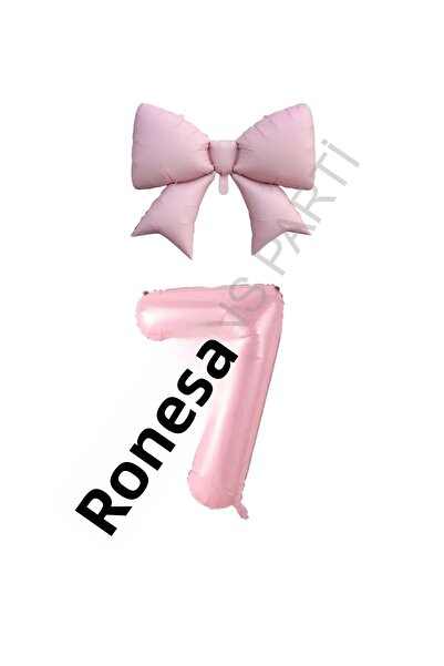 RÖNESANS PARTİ Pink Color Bow Number Foil Balloon Set Age 7